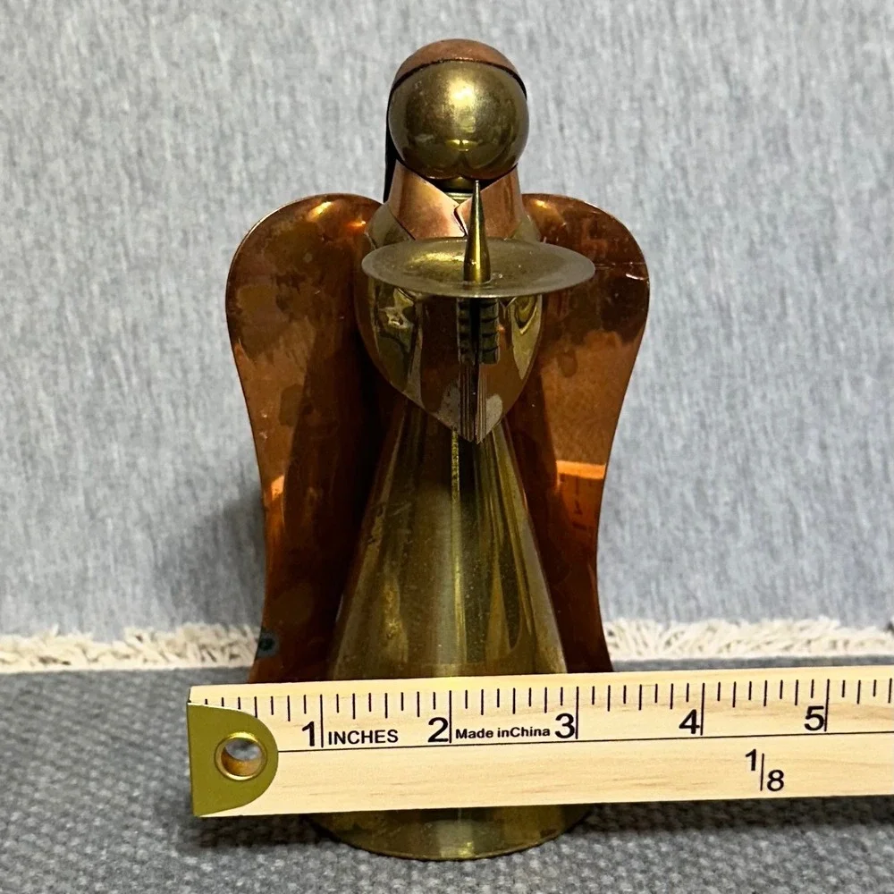Vtg Patina ADG Contemporary Brass & Copper Angel Candle Holder Made in Hong Kong